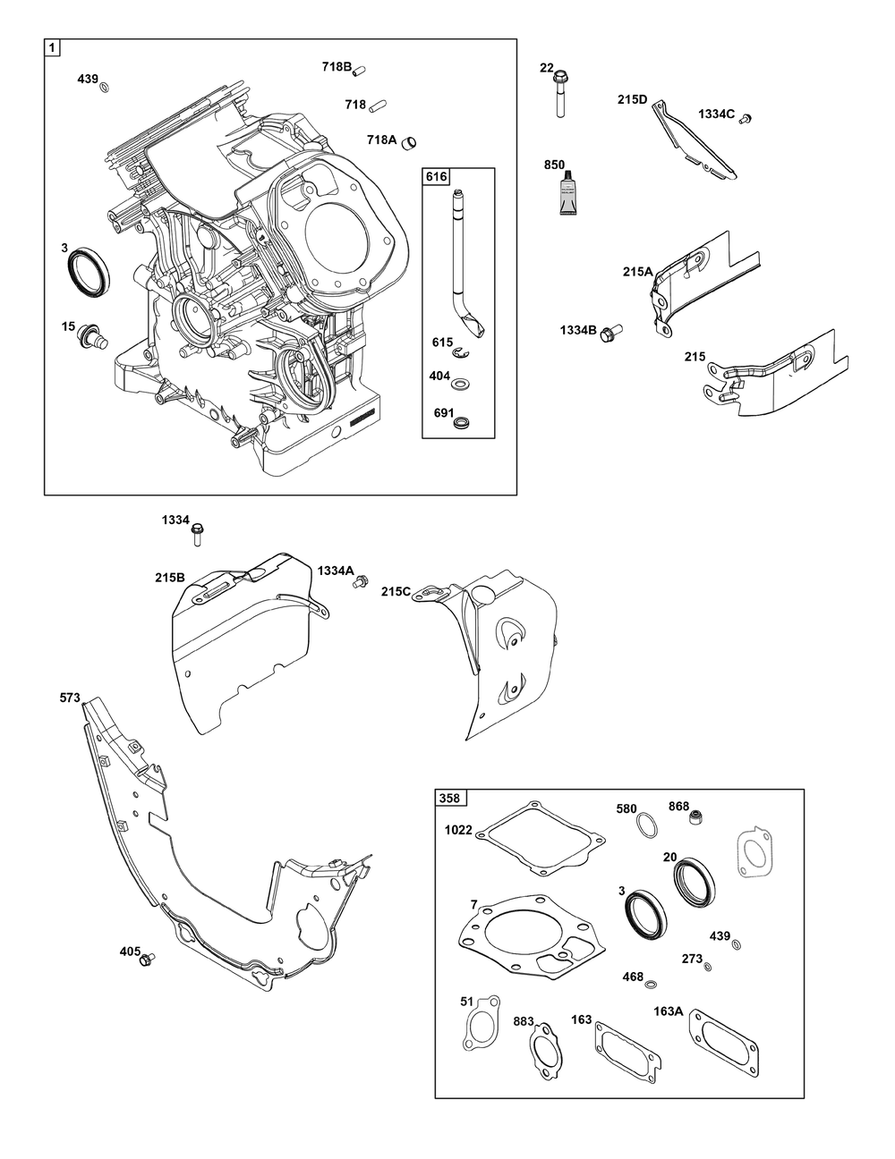 Cylinder Group Diagram and Parts List for 543477-3324-H7 400000 - 699999 Briggs and Stratton Engine